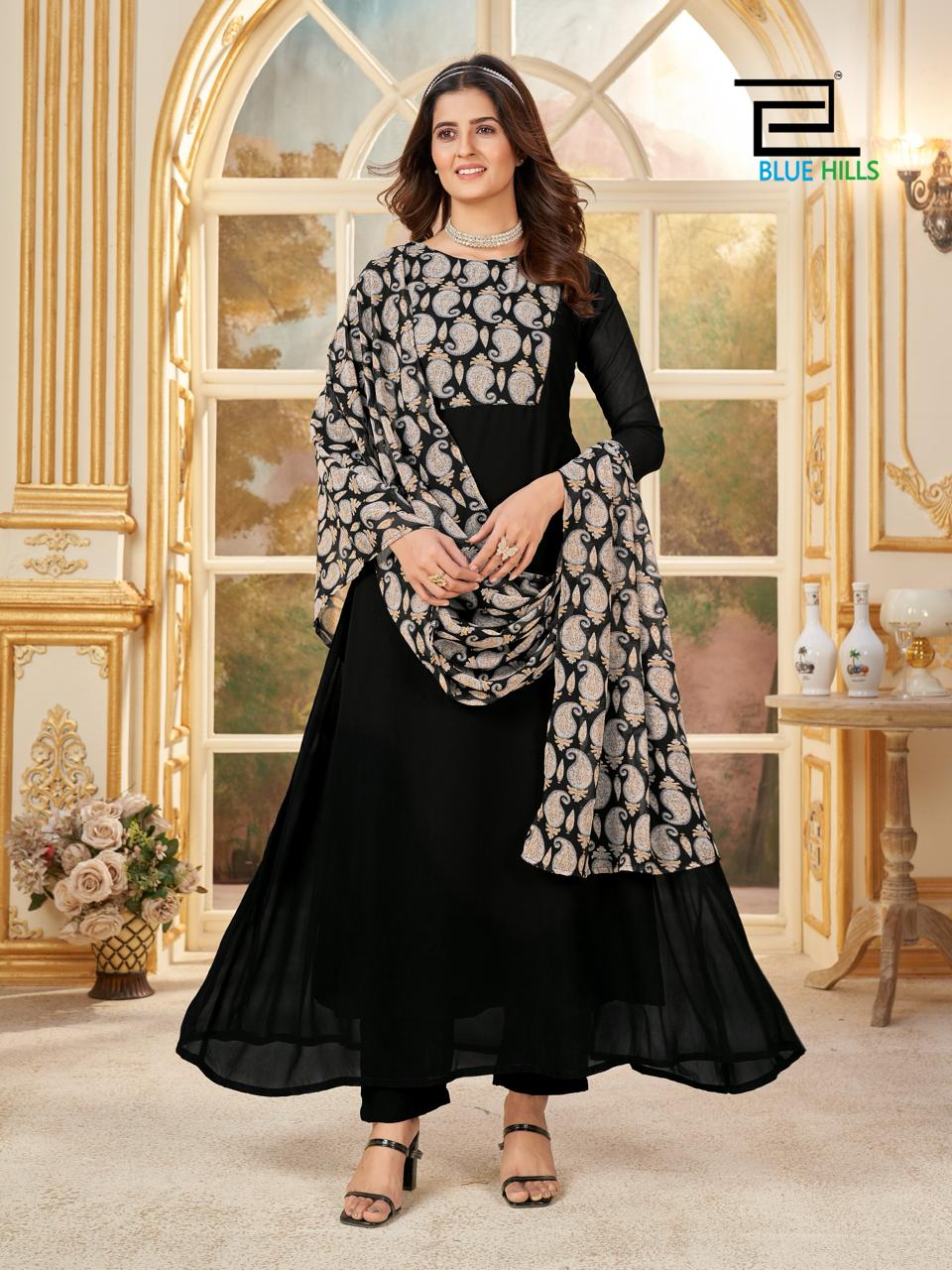 Blue Hills Nithya Printed Anarkali Kurti With Bottom Dupatta Wholesale Clothing Distributors In India
